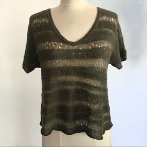 Eileen Fisher loose knit sheer green sweater top